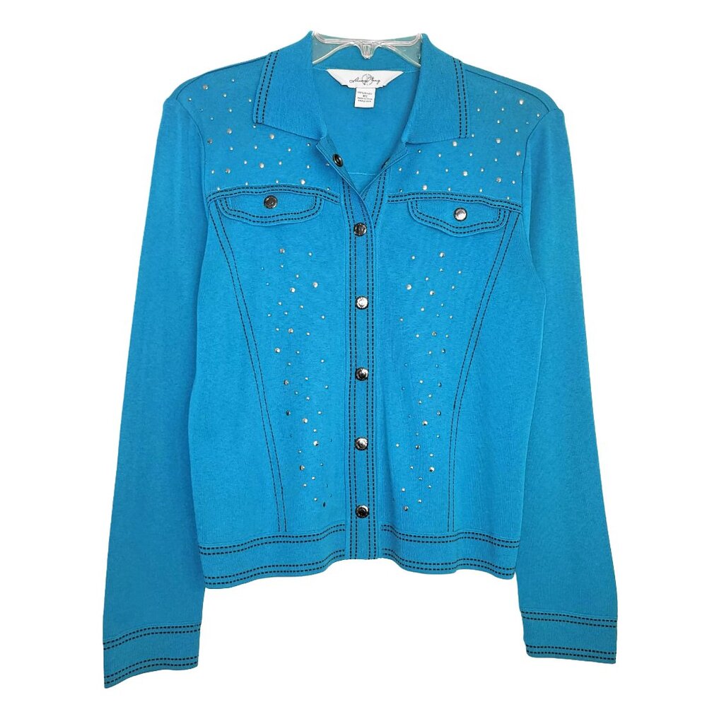 Ming Wang Knit Studded Shirt Jacket Sweater